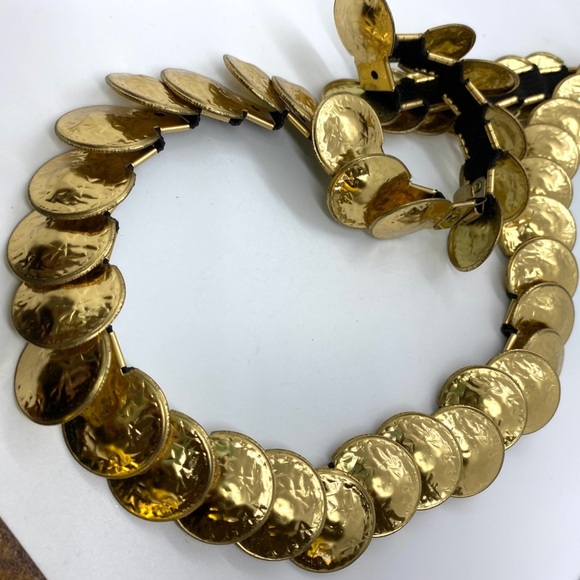 Stretchy Belt Goldtone Metallic Disc Belt Vintage - Picture 6 of 8